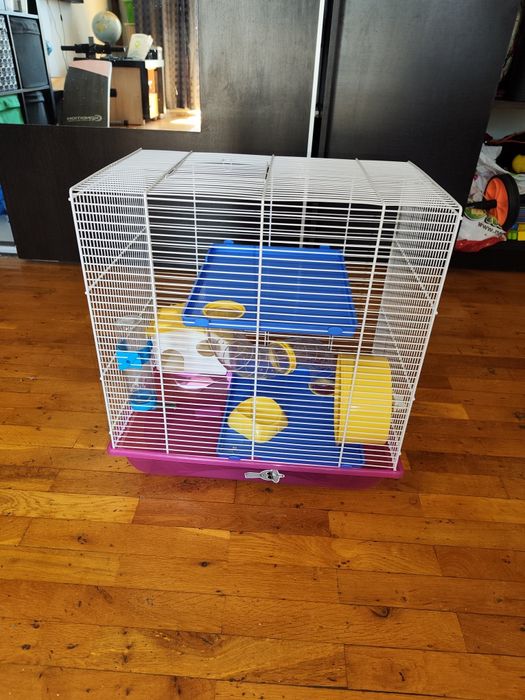 Cușcă hamsteri cu roată, tunel , vas apă/mâncare, casă