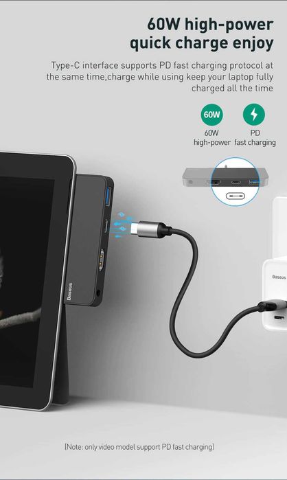 Baseus Hub for Surface Go Pro / PD 60W/ HDMI 4K-30Hz/RJ45 Gigabit