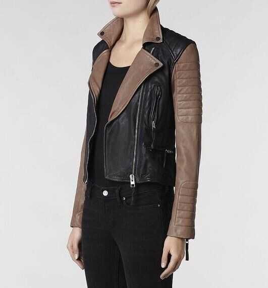 AllSaints Amity Biker Дамско Кожено яке Естествена Кожа Черно/Кафяво M