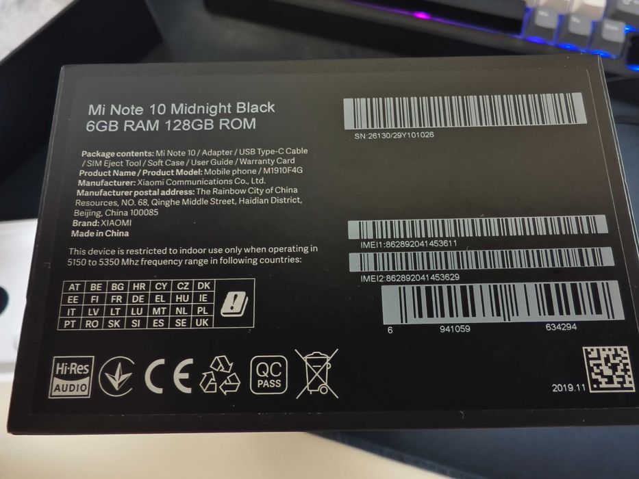 Xiaomi Mi Note 10, 128GB ROM, 6GB+2GB RAM