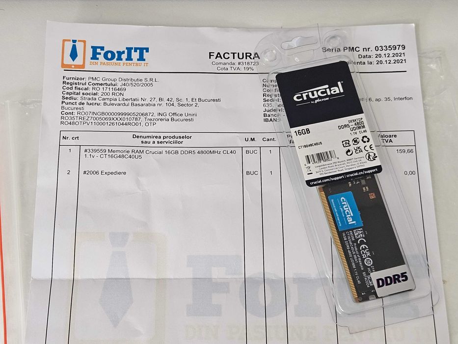 Memorie RAM Crucial 16GB DDR5 4800MHz CL40 (in garantie pana in 2030)