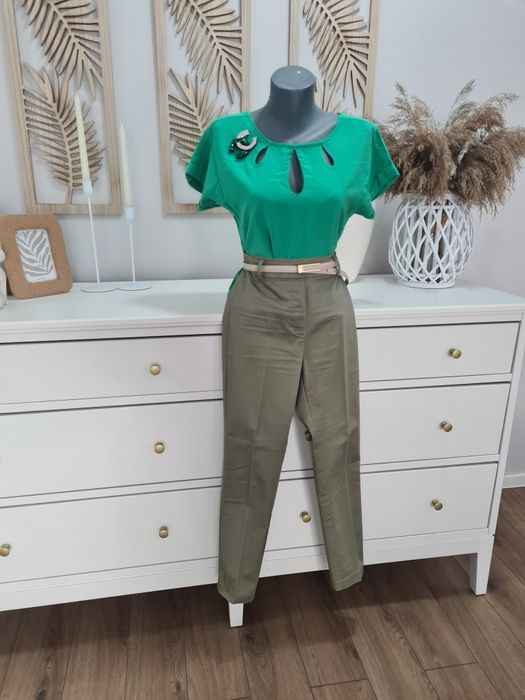 Ținută completa pantaloni kaki H&M, bluza verde Brosa handmade