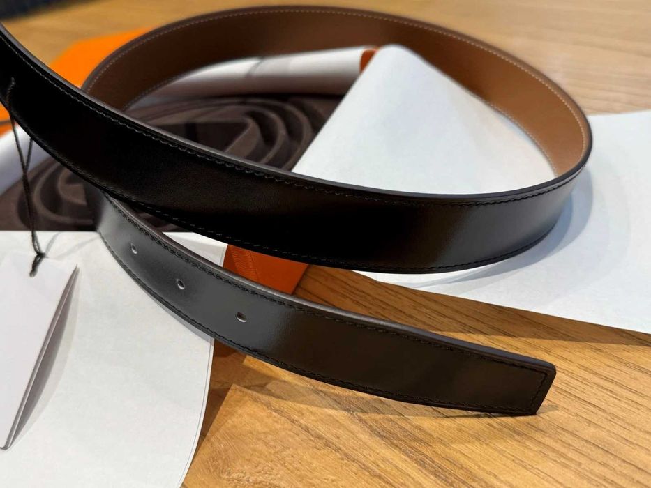 Колан hermes 118см 32mm дволицев Noir\ Gold ( кафяв / черен катарама златна )