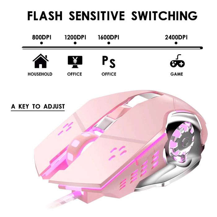 Беспроводная игровая мышь 2400 DPI, перезаряжаемая