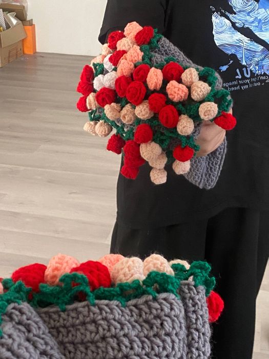 плед- букет ручная работа вязанный плед