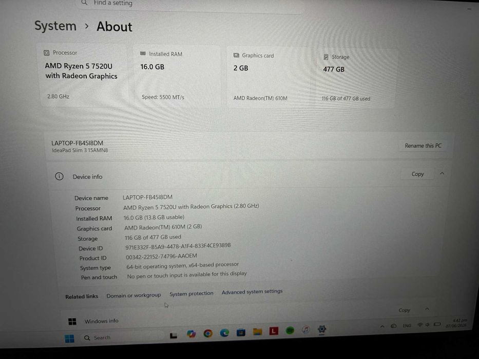 Лаптоп LENOVO IdeaPad Slim 3 15AMN8 82XQ00TNBM 15.6 "