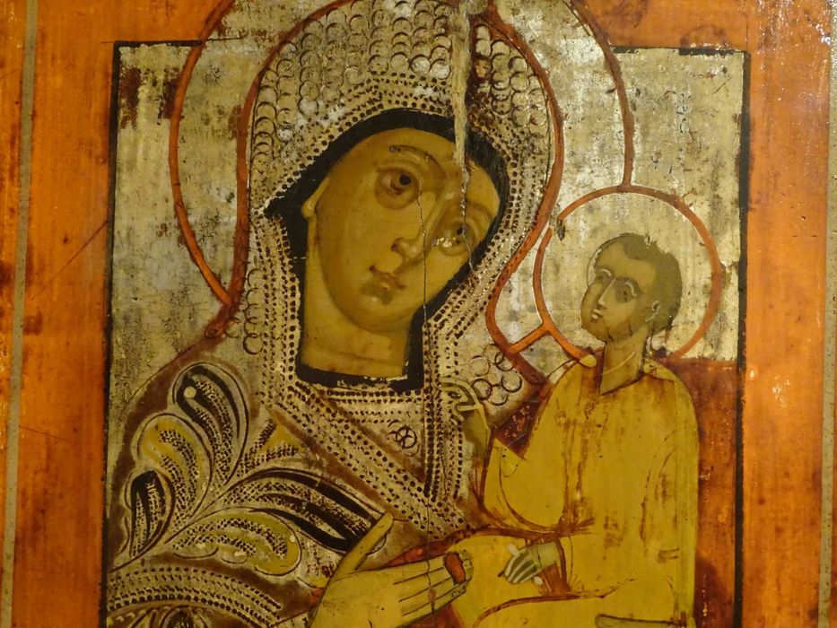 Icoana lipoveneasca ‘Maica Domnului cu Pruncul’ |lemn pictat| Veche