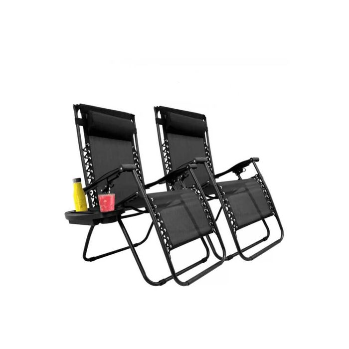 Set 2xScaune Tip Sezlong Pliabil Gravitatie Zero, Suport Bauturi