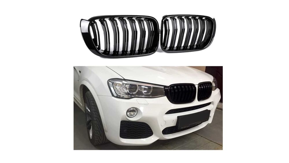 Set 2 grile duble, negru lucios, M Design pentru BMW X3 F25 Facelift