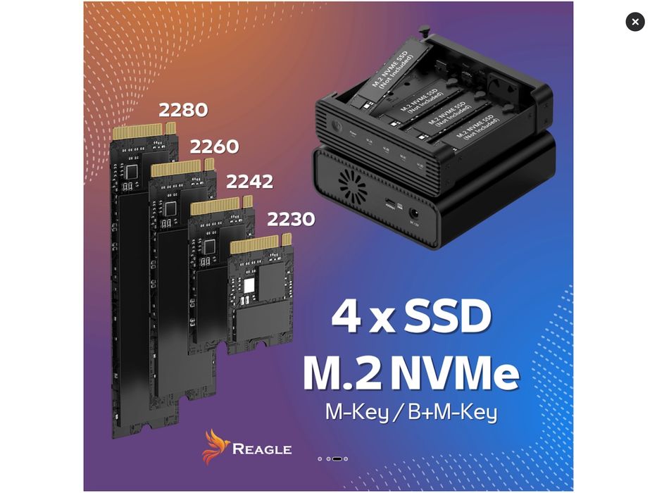Rack Extern Reagle 4-bay m.2 nvme PCIe SSD Enclosure USB-c 3.2 Gen 2 10Gbps, max 32TB. - resigilat