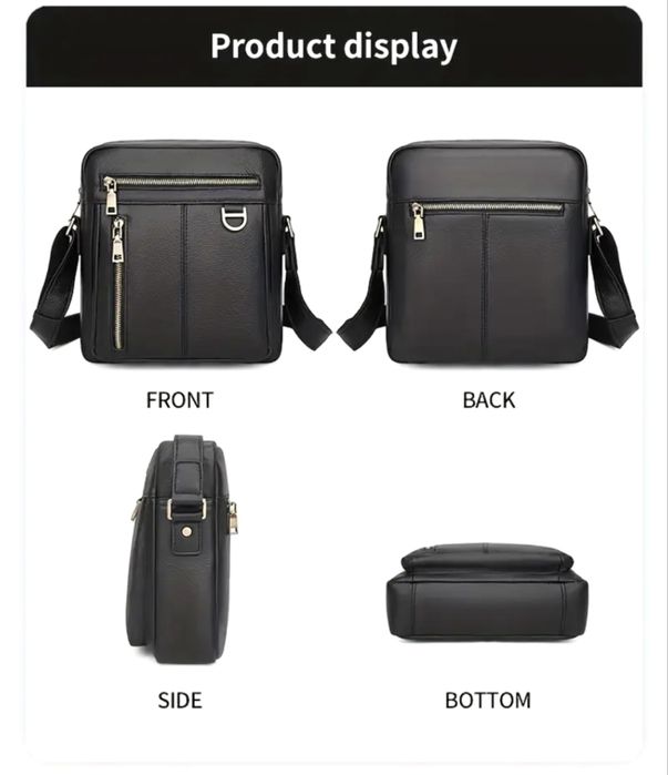 Мъжка луксозна кожена чанта Montreal*/Черна естест. кожа -10%Промоция!