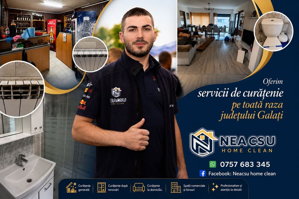 Neacșu Home Clean oferă servicii profesionale de curățenie pe toată raza județului Galați !