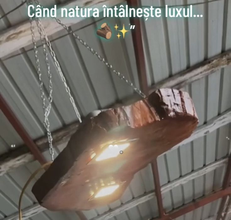 Lustră UNICAT Lemn Masiv nuc- Pendul Rustic/Industrial - Spoturi LED