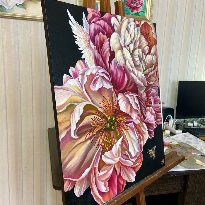 Картина  маслом цветы