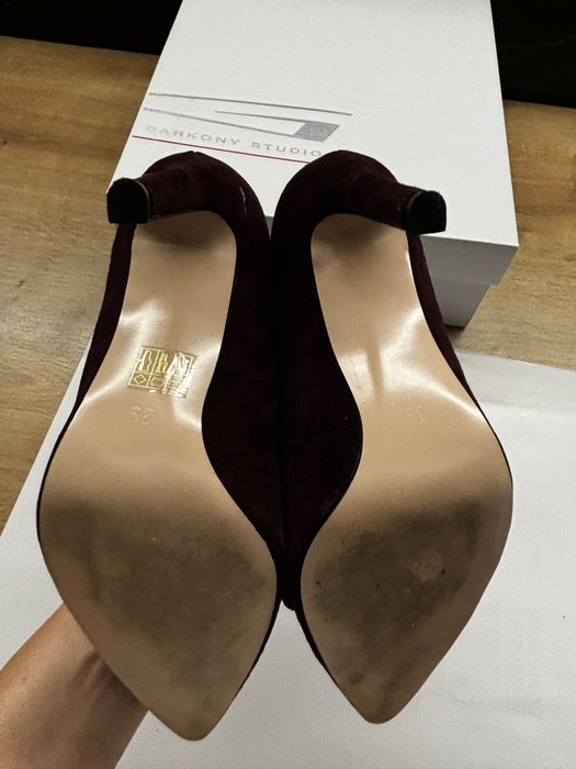 Pantofi stiletto Garkony Studio, marimea 39, piele intoarsa bordo