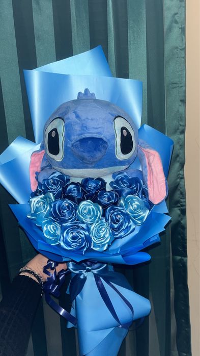 Букет с плюшена играчка и рози - Stitch/ Мече “Love”