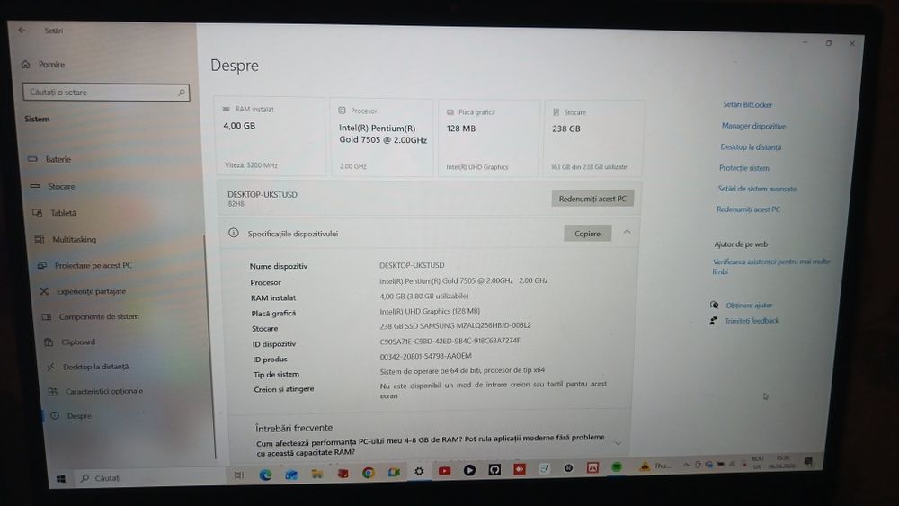 Laptop Lenovo IdeaPad 3 | SSD 256GB | Intel Pentium Gold | Upgradabil