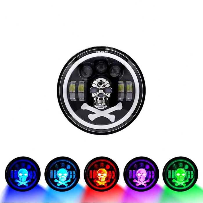 Модел RGB Skull 200W 7 Инчови Диодни Фарове за Lada Niva Jeep Wrangler