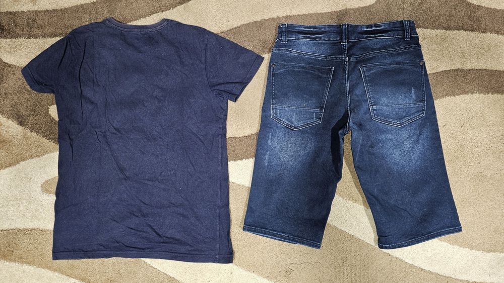 Set blugi treisferturi si tricou albastru 158 164