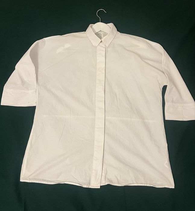 Camasa lunga alba, maneci 3/4, eleganta din bumbac Sinsay