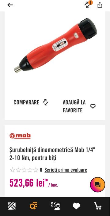 Surubelnitã dinamometrică Mob 1/4" 2-10 Nm, pentru biti