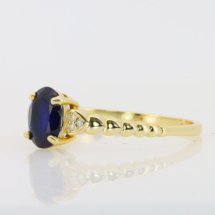 Сребърен пръстен сърца с натурален Сапфир Royal Blue 2.29 карата от Шри Ланка, 18К позлата и сертификат