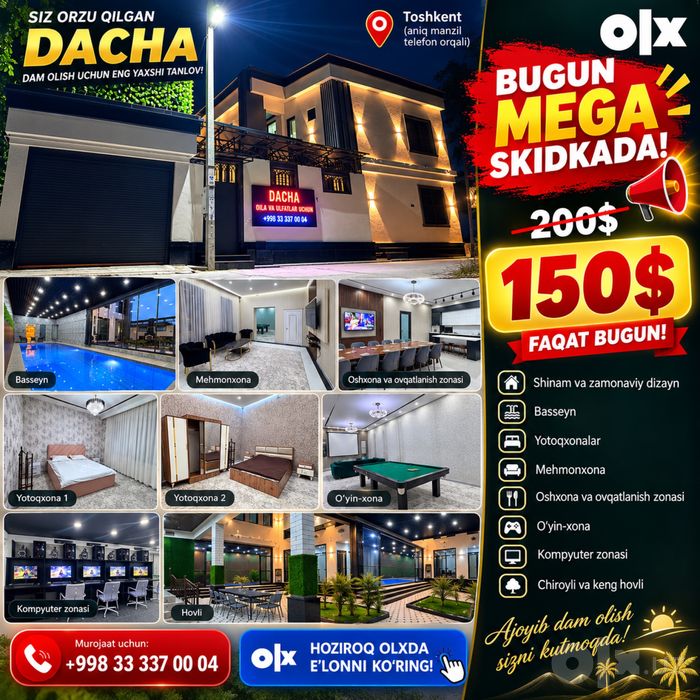 Dacha Qibray Haus bugunga Mega Skidkada