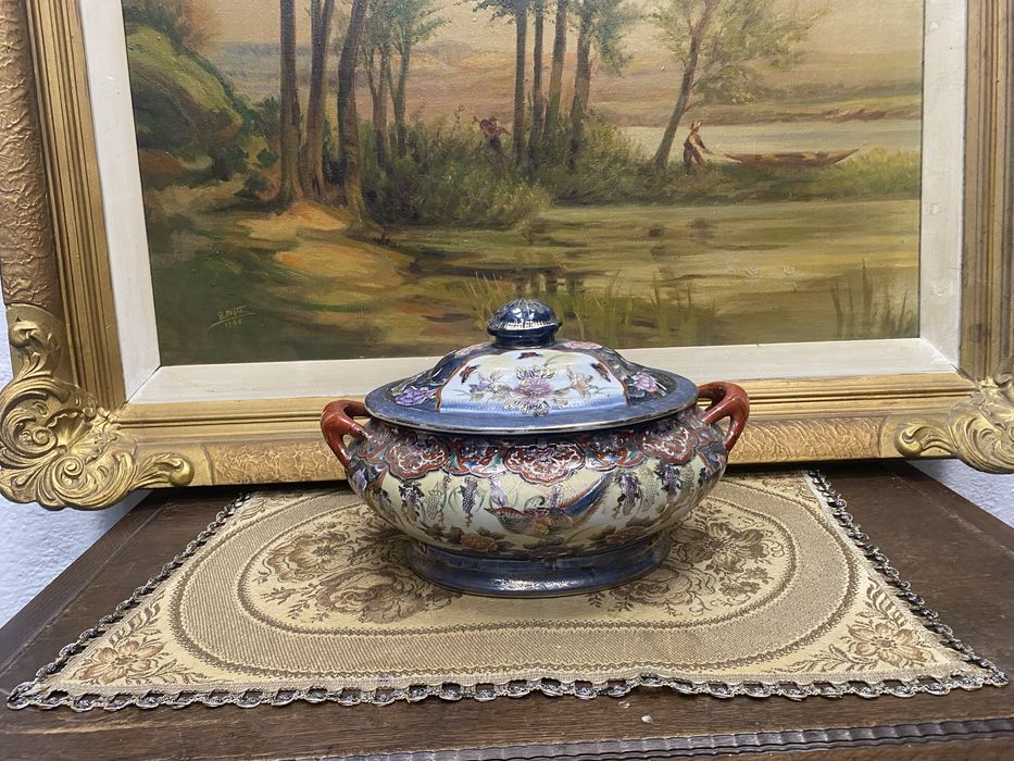 Супник Японска порцеланова купа с капак Satsuma Япония 1920 1930