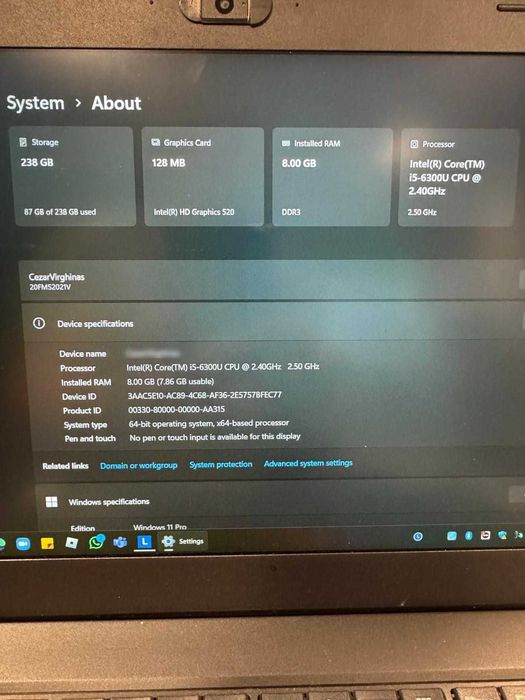 Laptop Lenovo Thinkpad + rucsac nou :  T460 Core i5-6300U CPU 2.40Ghz - Windows 11 Pro