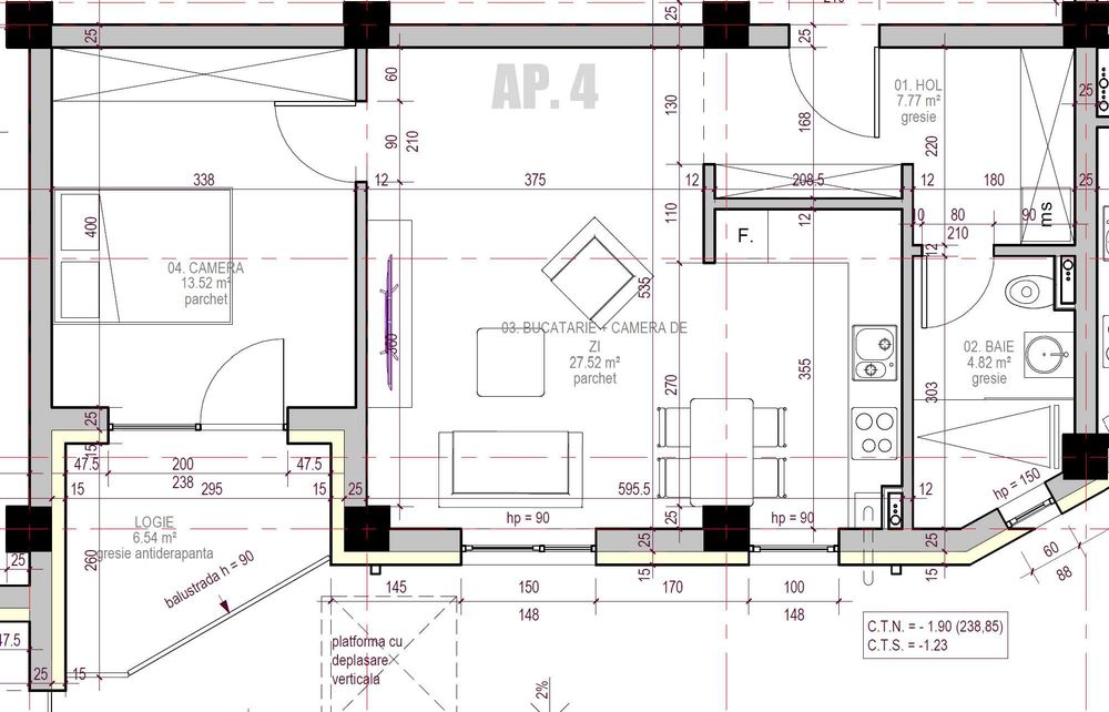 Apartament 2 camere, Bloc Nou, Zona Stadion, 53 MP + Balcon