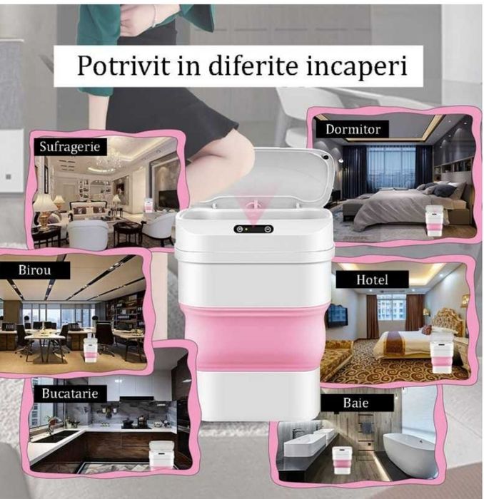 Cos de gunoi Smart pliabil blue/roz cu senzor de miscare 8L- 17,5L