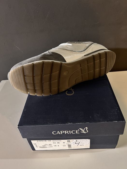 Sneakers piele damă CAPRICE White/Jeans • Mărimea 39 (Calapod lat H) • Noi