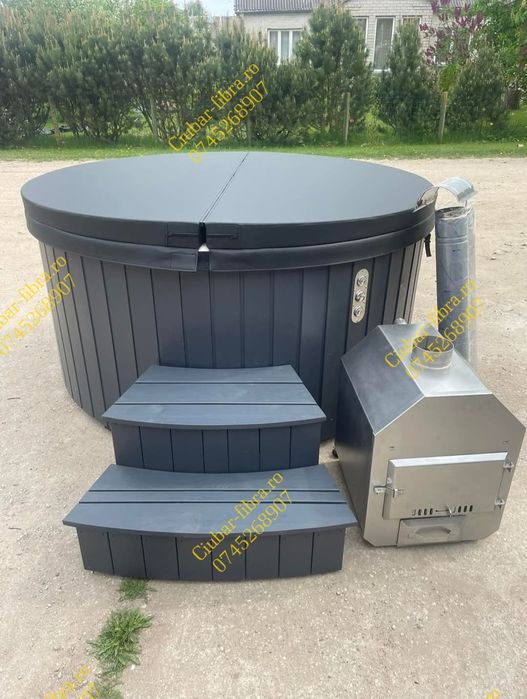Ciubăr jacuzzi 2m capac termo soba exterioara cu aeromasaj