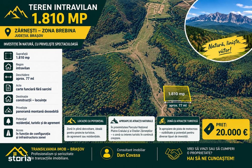 Teren intravilan 1.810 mp – Brebina, Zărnești pretabil investiție