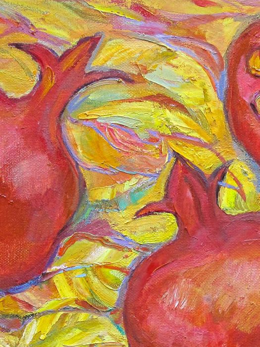 Картина "Гранаты в желтых листьях" 100х60см. Холст масло.