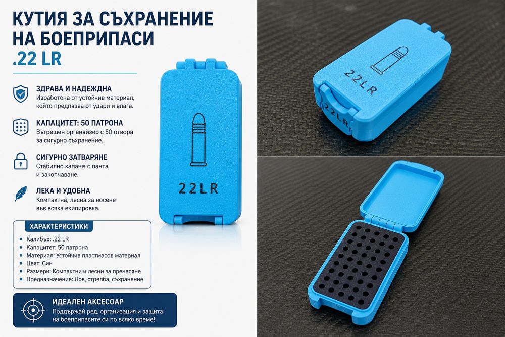 Кутия за патрони .22LR – 50 броя  | Здрава и компактна