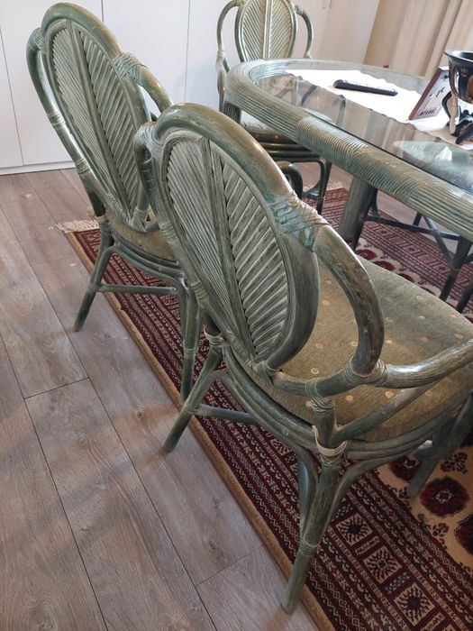 Set masa cu geam  + 6 scaune bambus+2 fotolii