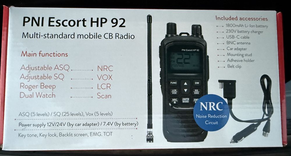 Statie auto radio CB portabila PNI Escort HP 92 multi standard, 4W-8W, AM-FM, NRC, Dual Watch, Roger Beep, ASQ SQ reglabil, VOX, 12V-24V