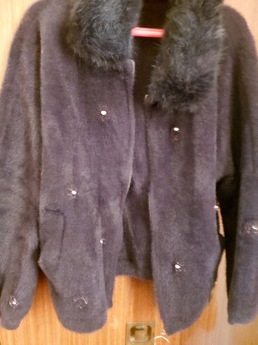 Модная, тёплая, большая ангорка с воротником, цвет баклажан