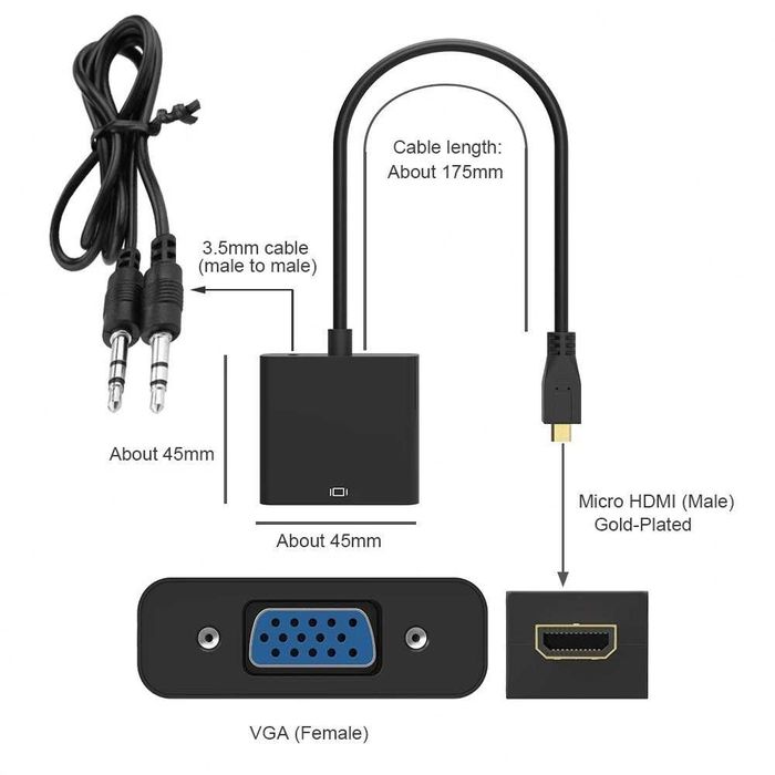 Adaptor convertor micro HDMI la VGA + cablu audio pt tableta proiector