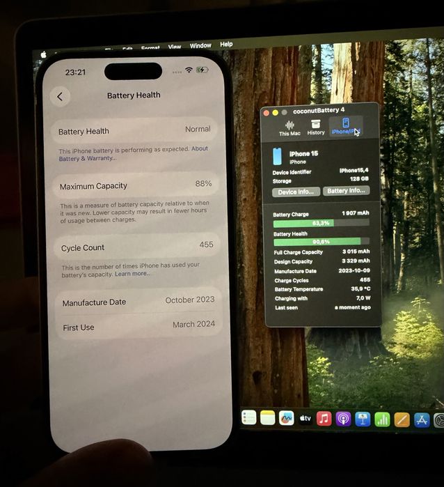 iPhone 15 green / 128GB / Много запазен, отключен към всички оператори