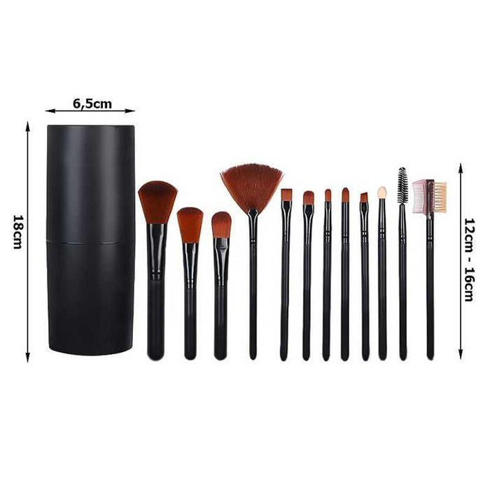 Комплект професионални четки за грим 12 броя с калъф
