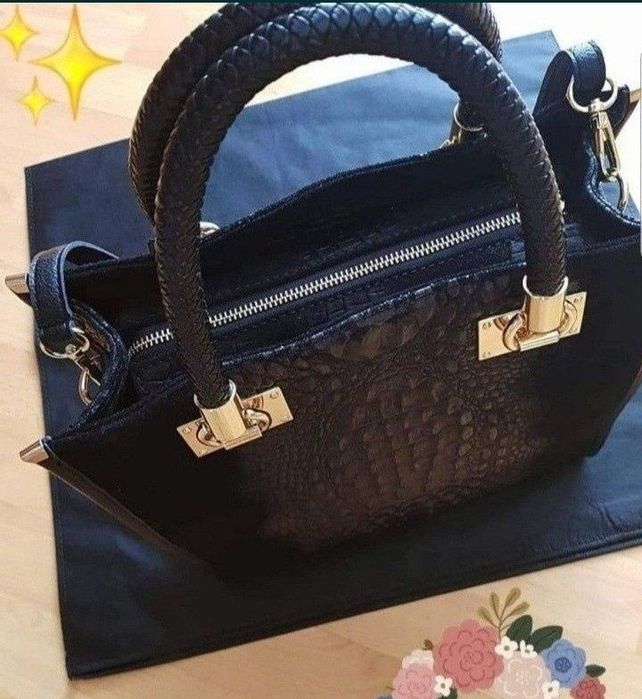 Geanta damă piele naturala,insertii model croco și piele întoarsă, sac