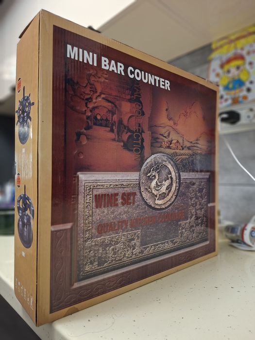 Mini bar suport sticla vin si pahare Nou