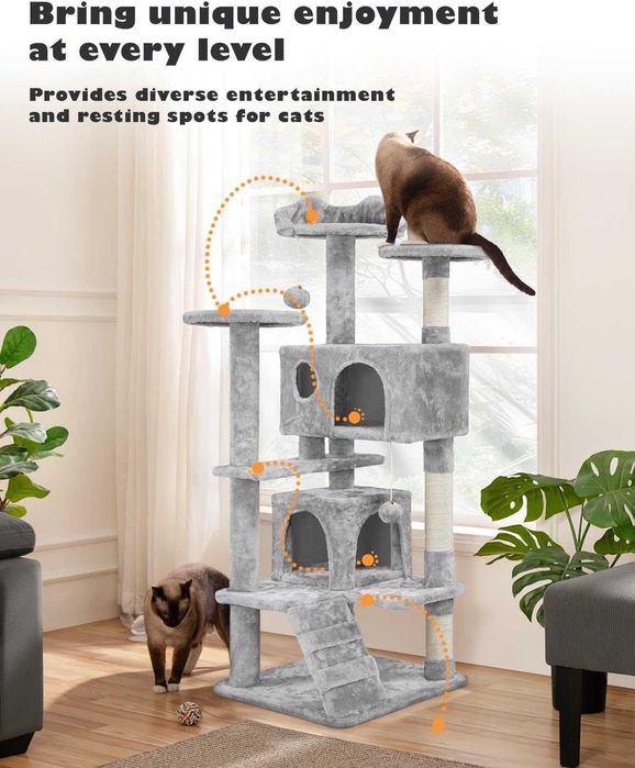 Ansamblu joaca pisici 137 cm funie si platforme |S 593122 Light Gray