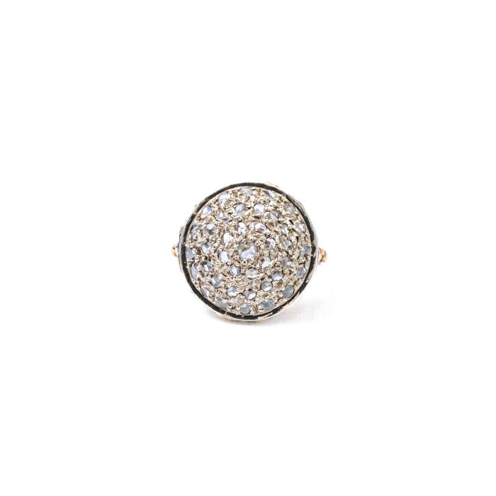 Inel din aur bicolor, decorat cu diamante rose cut