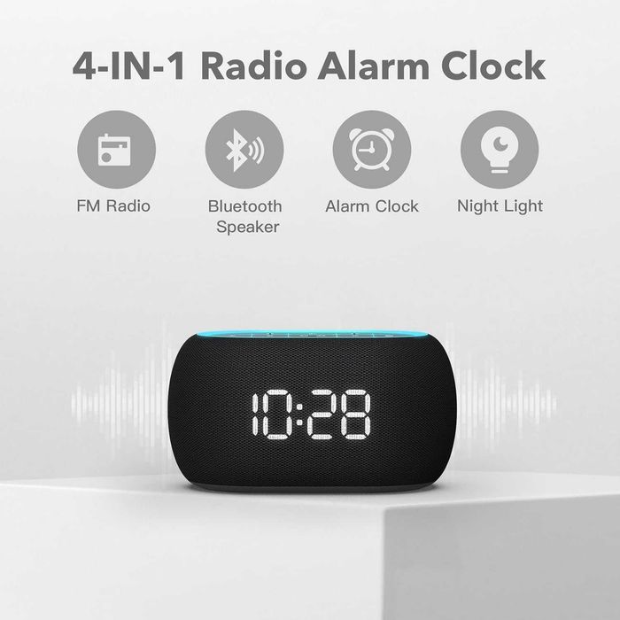 ANJANK Будилник FM радио с Bluetooth високоговорител, стерео звук