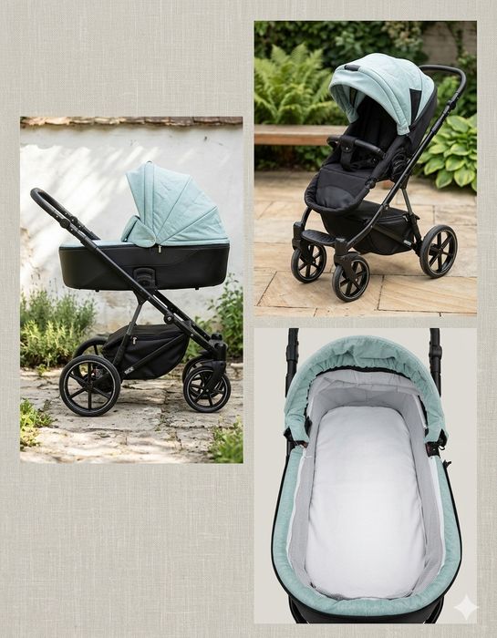 Комбинирана бебешка количка 3 в 1 , алуминиева рама, Riko side mint