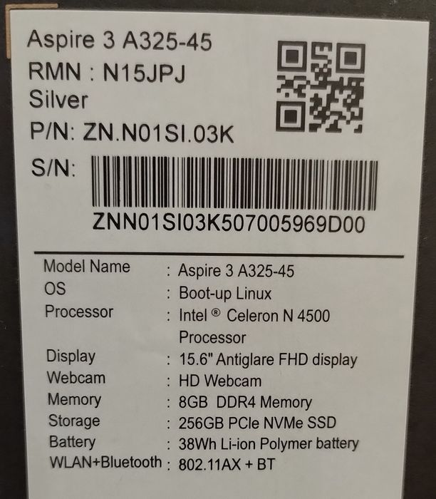 Acer.Celeron n4500/8gb ddr4/256gb ssd/10 часов аккумулятор/15.6"IPS