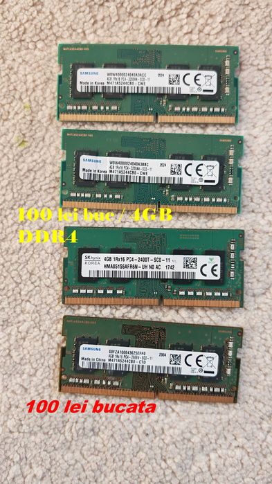 Memorii RAM DDR4 laptop 4GB / 8GB / 16GB,  perfect funcționale SH